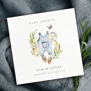 Cute Blue Leafy Foliage Boy Clothes Baby Shower Napkin