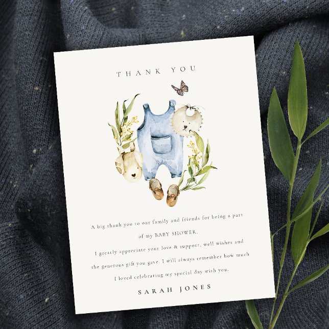 Cute Blue Leafy Foliage Boy Clothes Baby Shower Postcard (Creator Uploaded)