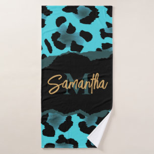 Cute Blue Leopard Print Bath Towel Set