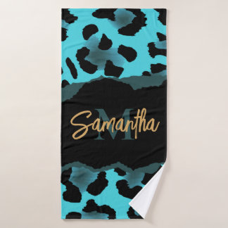 Cute Blue Leopard Print Bath Towel Set