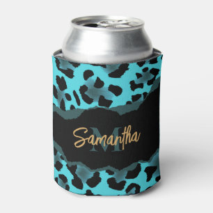Cute Blue Leopard Print Can Cooler