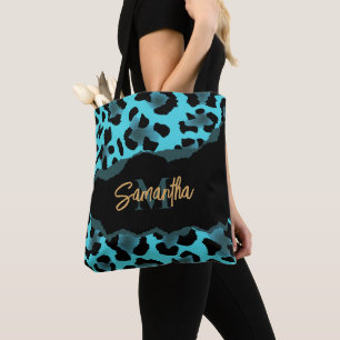 Cute Blue Leopard Print Tote Bag