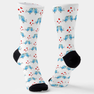 Cute Blue Little Birds on White Socks