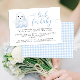 Cute Blue Little Boo Book For Baby Boy Shower RSVP Card