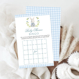 Cute Blue Little Bunny Baby Boy Shower Game Bingo