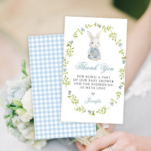Cute Blue Little Bunny Baby Boy Shower Thank You Enclosure Card