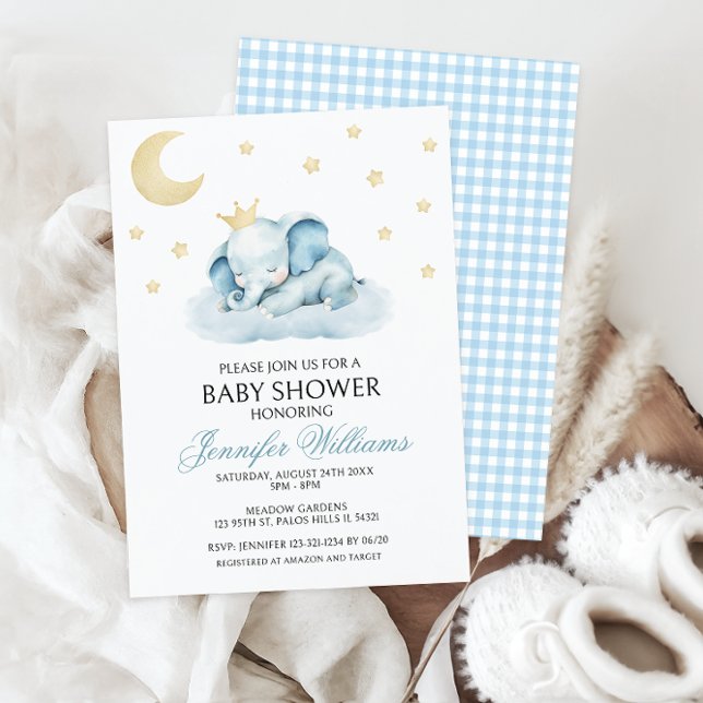 Cute Blue Little Elephant Baby Boy Shower Invitation (Creator Uploaded)