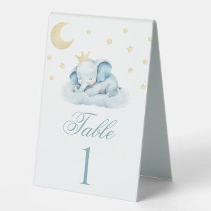 Cute Blue Little Elephant Baby Shower Table Number