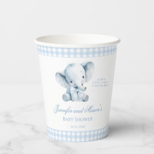 Cute Blue Little Peanut Elephant Baby Boy Shower Paper Cups