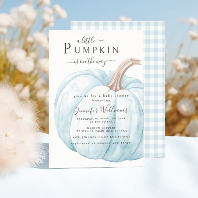 Cute Blue Little Pumpkin Baby Boy Shower Invitation (Creator Uploaded)