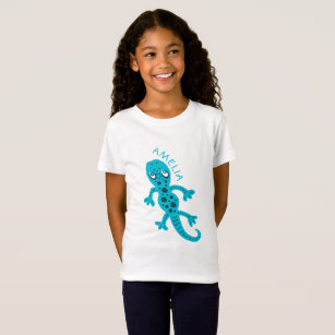 Cute Blue Lizard Gecko Kids Name T-Shirt