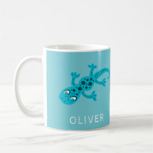 Cute Blue Lizard Gecko Name Mug for Kids