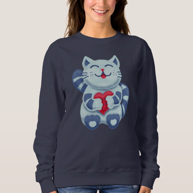 Cute blue love cat sweatshirt (Front)