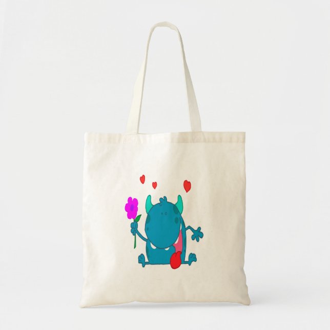 cute blue love monster tote bag (Front)