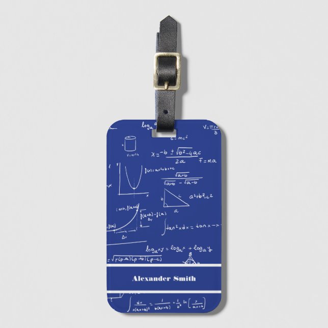 Cute Blue Math Equations Pattern Travel Luggage Tag (Front Vertical)
