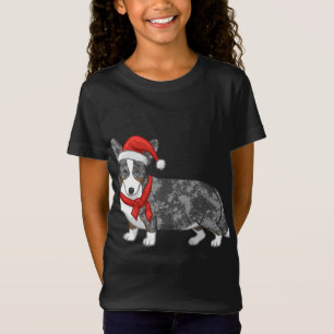 Cute Blue Merle Cardigan Corgi Christmas Santa Hat T-Shirt