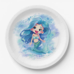 Cute Blue Mermaid Under the Sea Party Paper Plate