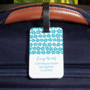 Cute Blue Minimalist Daisy Pattern Floral Name Luggage Tag