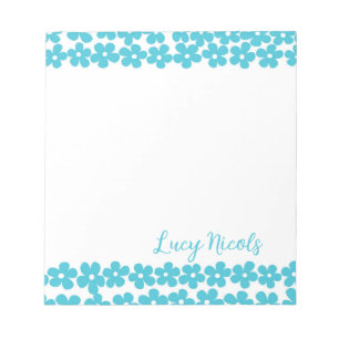 Cute Blue Minimalist Daisy Pattern Floral Name Notepad