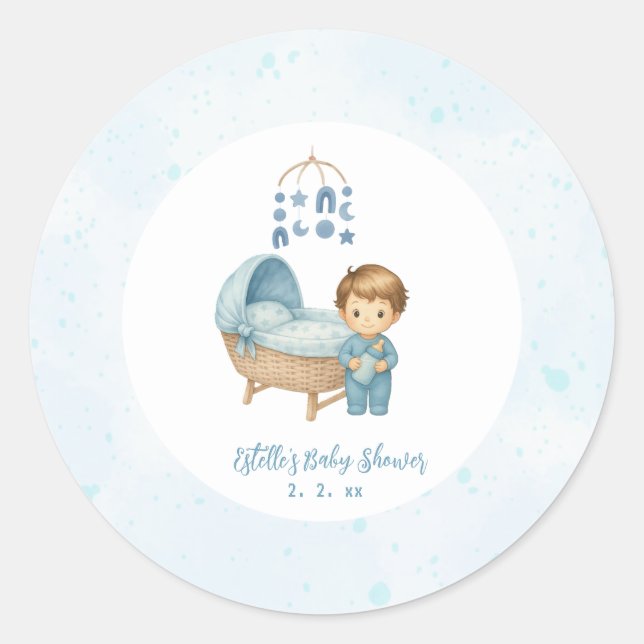 Cute Blue Mobile Crib baby cot Baby Shower  Classic Round Sticker (Front)