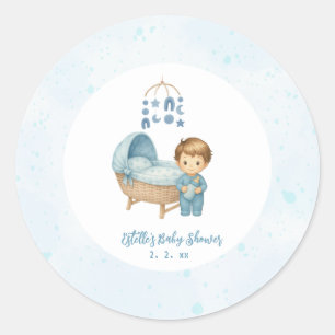 Cute Blue Mobile Crib baby cot Baby Shower  Classic Round Sticker