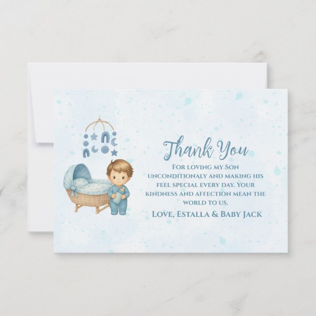 Cute Blue Mobile Crib baby cot Baby Shower  Thank You Card (Front)