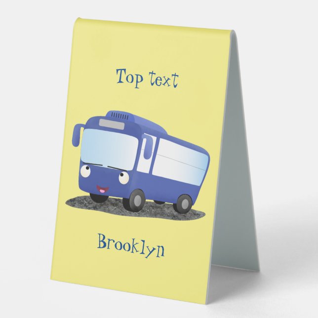 Cute blue modern bus cartoon illustration (Front)