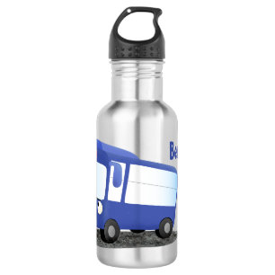 Cute blue modern bus cartoon illustration 532 ml water bottle