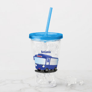 Cute blue modern bus cartoon illustration acrylic tumbler