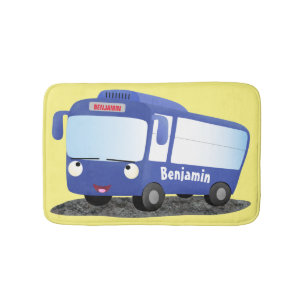 Cute blue modern bus cartoon illustration bath mat