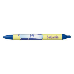 Cute blue modern bus cartoon illustration black ink pen