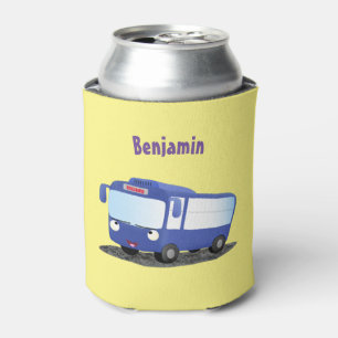 Cute blue modern bus cartoon illustration can cooler