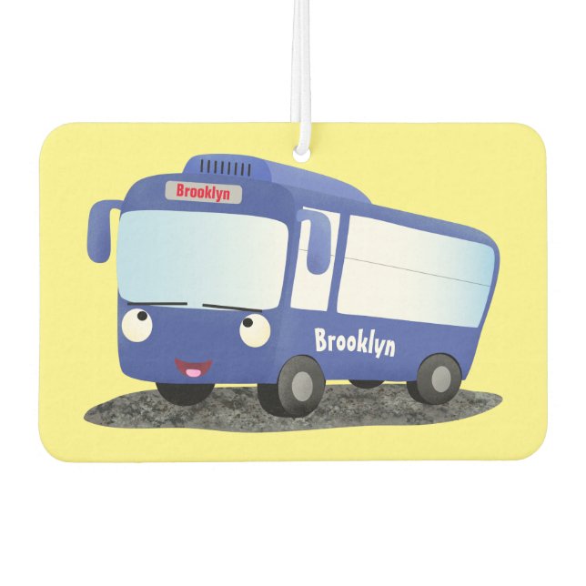 Cute blue modern bus cartoon illustration  car air freshener (Front)