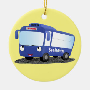 Cute blue modern bus cartoon illustration ceramic tree decoration