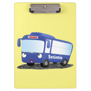 Cute blue modern bus cartoon illustration clipboard