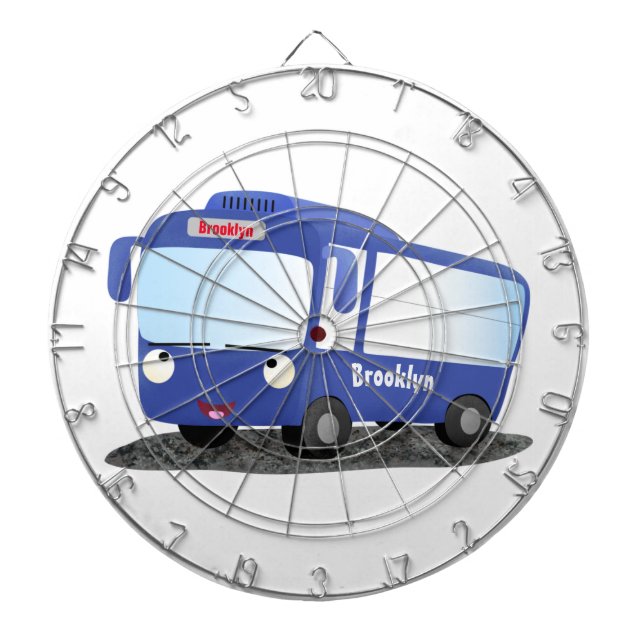 Cute blue modern bus cartoon illustration dartboard (Front)