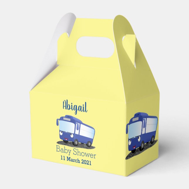Cute blue modern bus cartoon illustration favour box (Front Side)