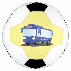 Cute blue modern bus cartoon illustration football