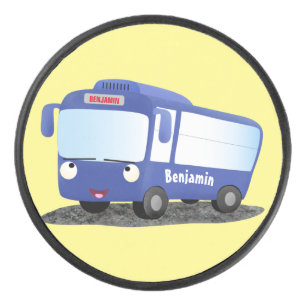 Cute blue modern bus cartoon illustration hockey puck