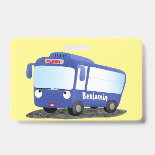 Cute blue modern bus cartoon illustration ID badge