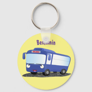 Cute blue modern bus cartoon illustration key ring