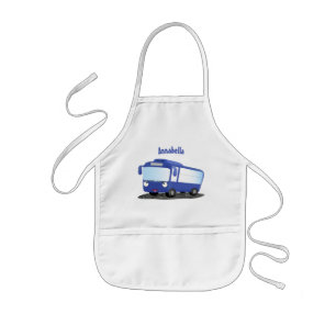 Cute blue modern bus cartoon illustration kids apron