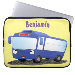 Cute blue modern bus cartoon illustration laptop sleeve