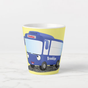 Cute blue modern bus cartoon illustration latte mug