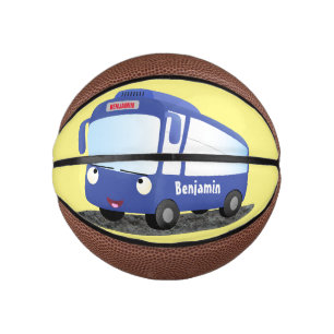Cute blue modern bus cartoon illustration mini basketball