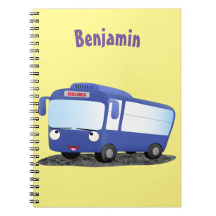 Cute blue modern bus cartoon illustration notebook