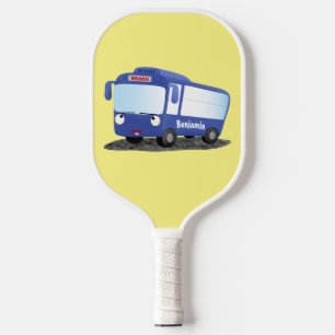Cute blue modern bus cartoon illustration pickleball paddle