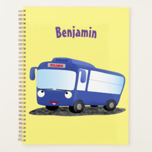 Cute blue modern bus cartoon illustration planner
