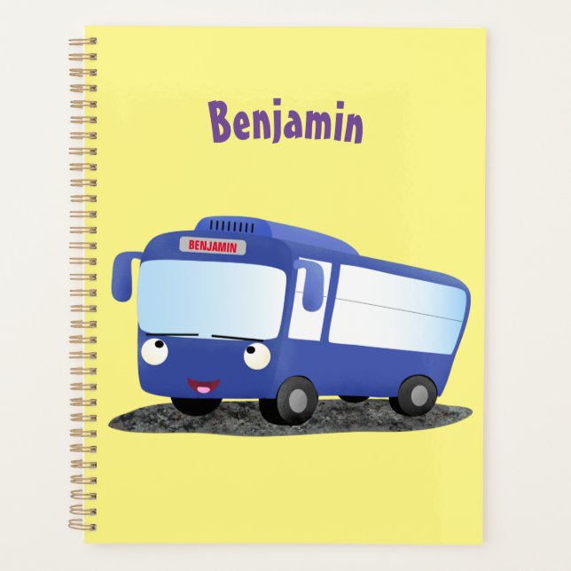 Cute blue modern bus cartoon illustration planner (Front)