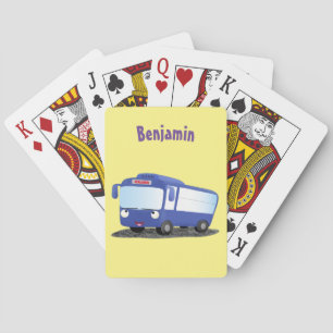 Cute blue modern bus cartoon illustration playing cards